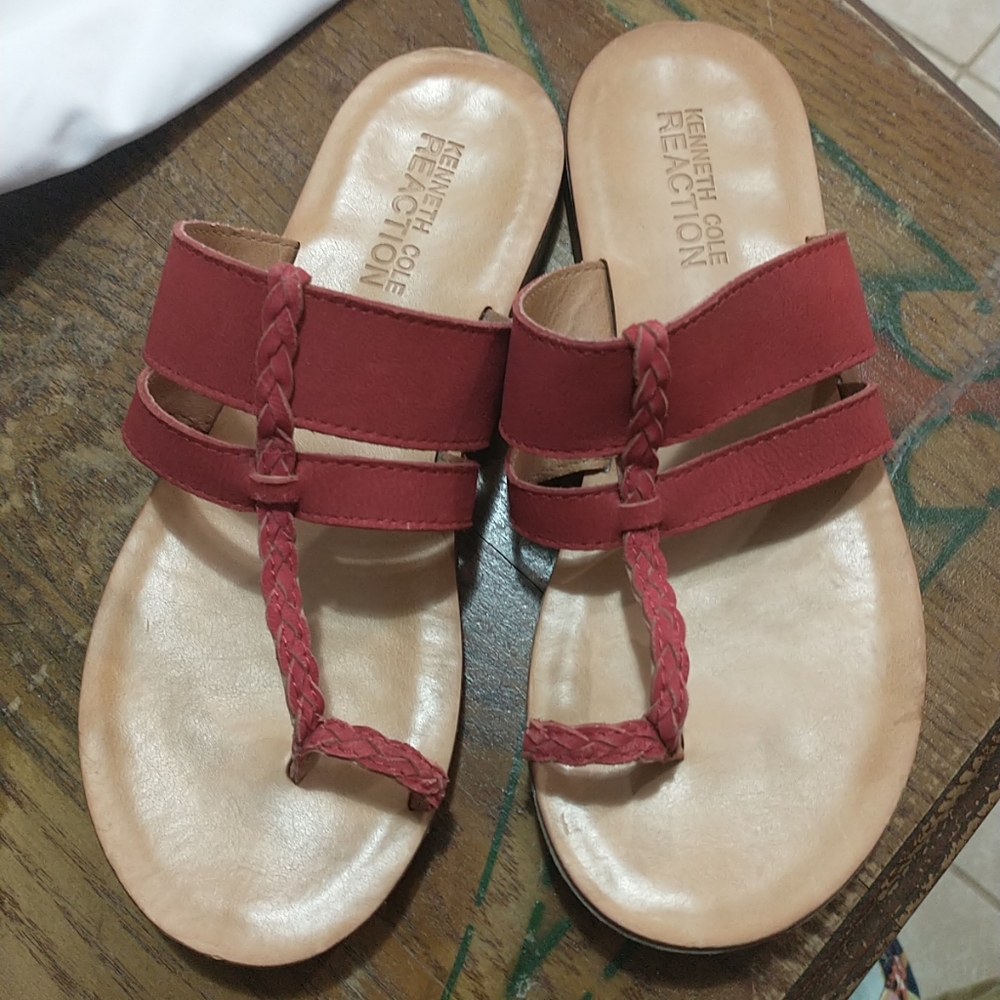 Kenneth Cole Reaction Toe Ring Red Braided Flip Flop Sandal Size 6 Medium